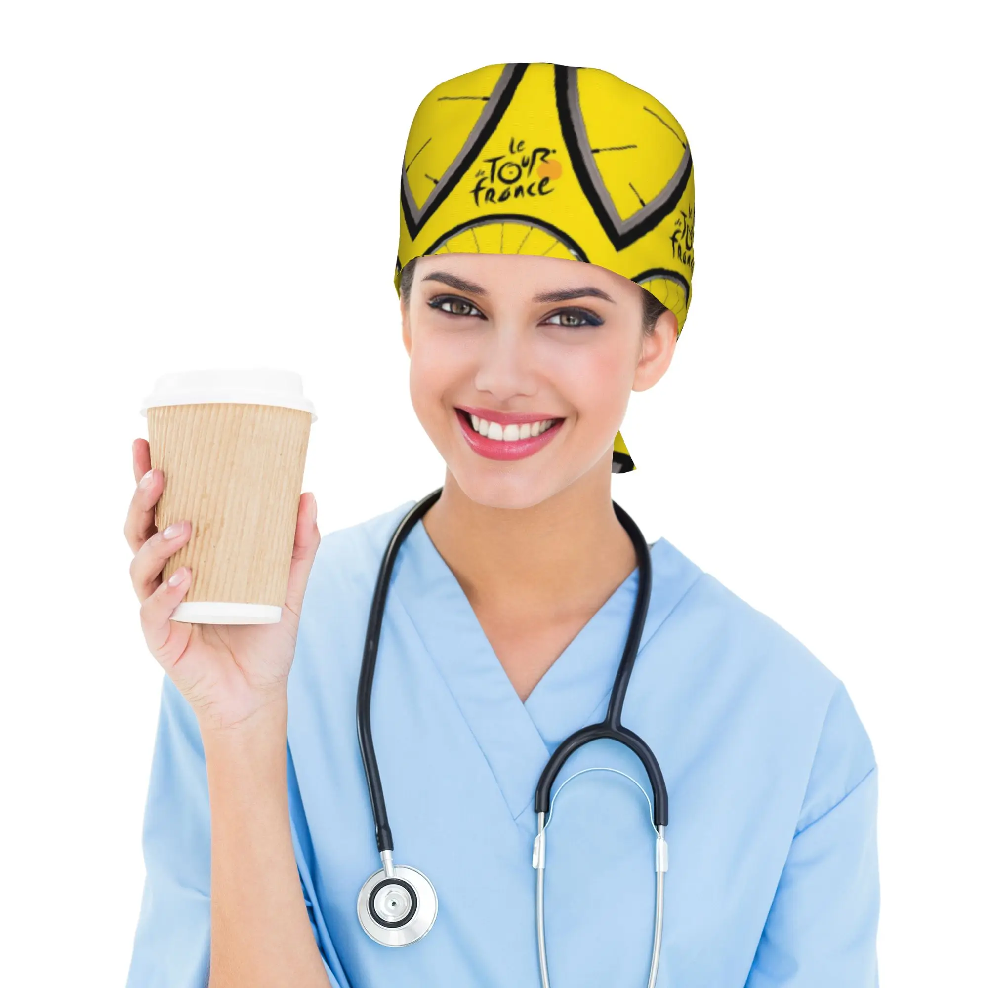 Custom France TDF Tour  Scrubs Cap Surgical Hats Women Men  Operating Room Cap Operator Hats Lab Works Hat