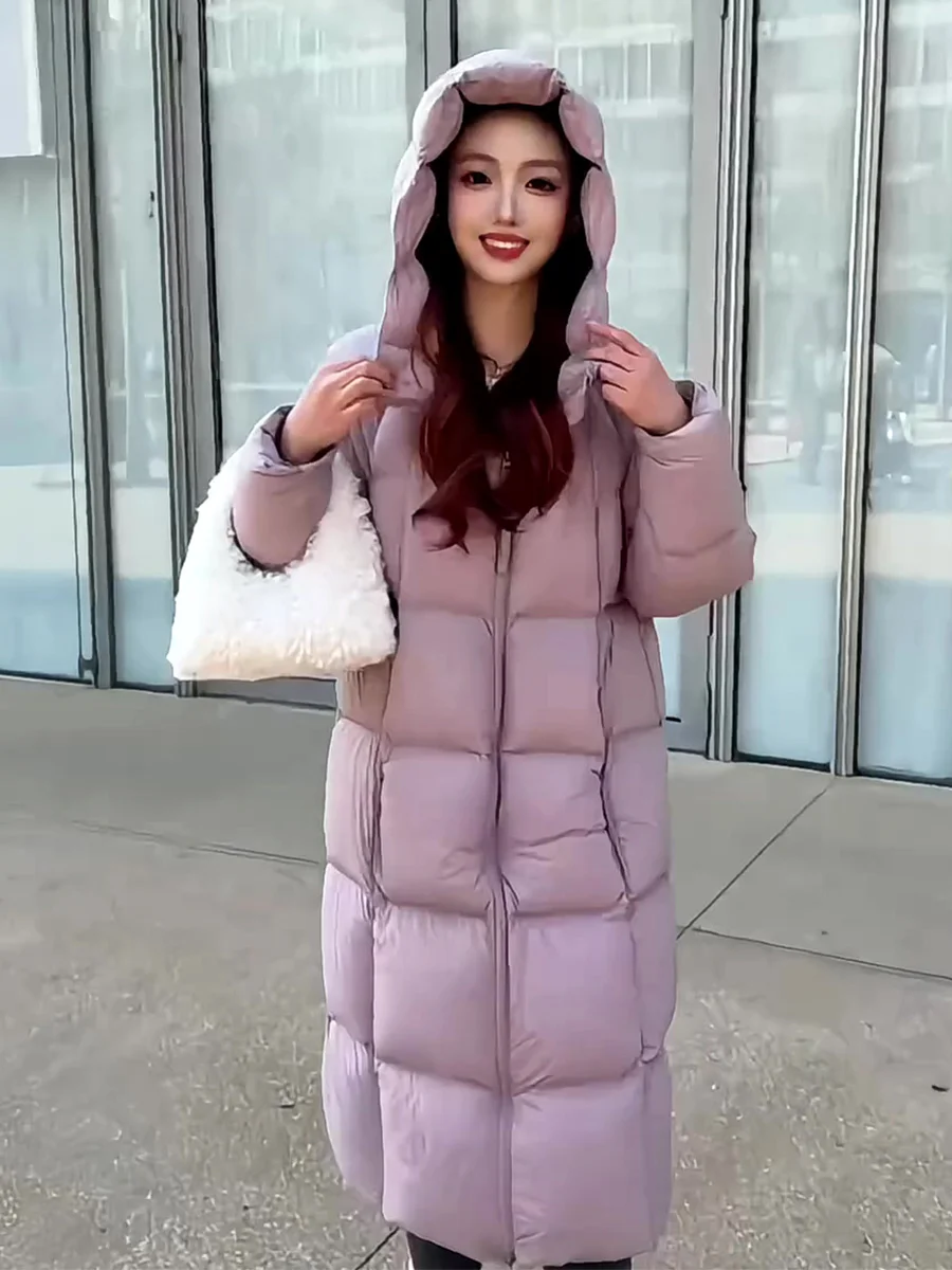 

Ultra-Thi Long White Du down Puffer Jaet Women's Winter New Sle Casual Loose Fit Zipper ket Warm Cloud Foam Purple