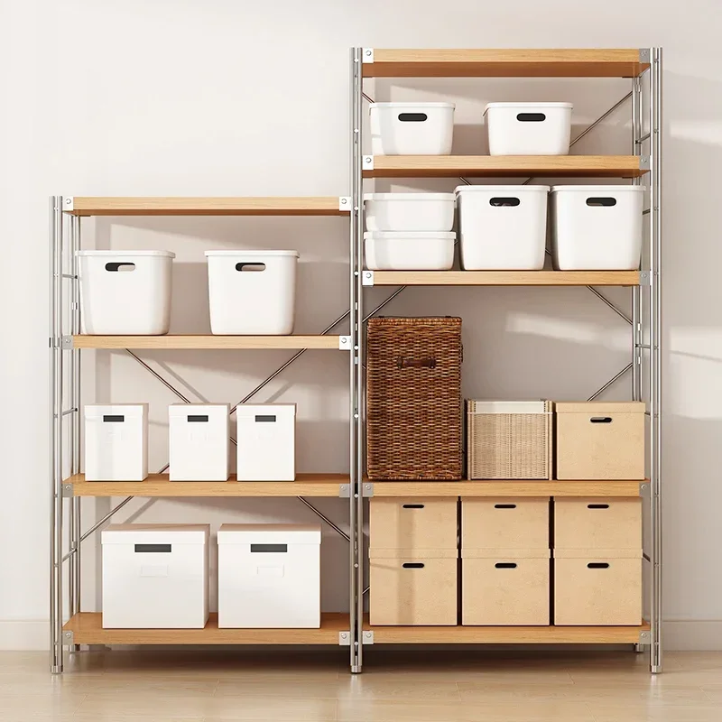 Log wind Japanese kitchen rack Multi-layer anti-rust steel storage rack