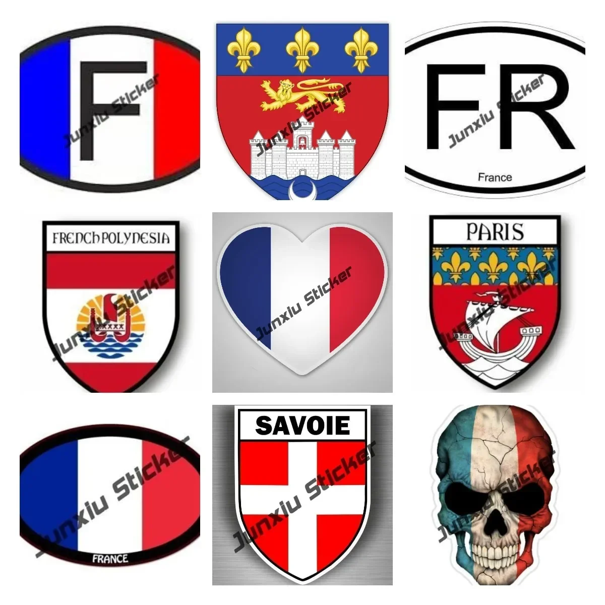 

France Coat of Arms Vinyl Decal Paris Eiffel Tower Sardinia City Shield Flag PVC Accessories for car SUV Pickup Camper Bumper