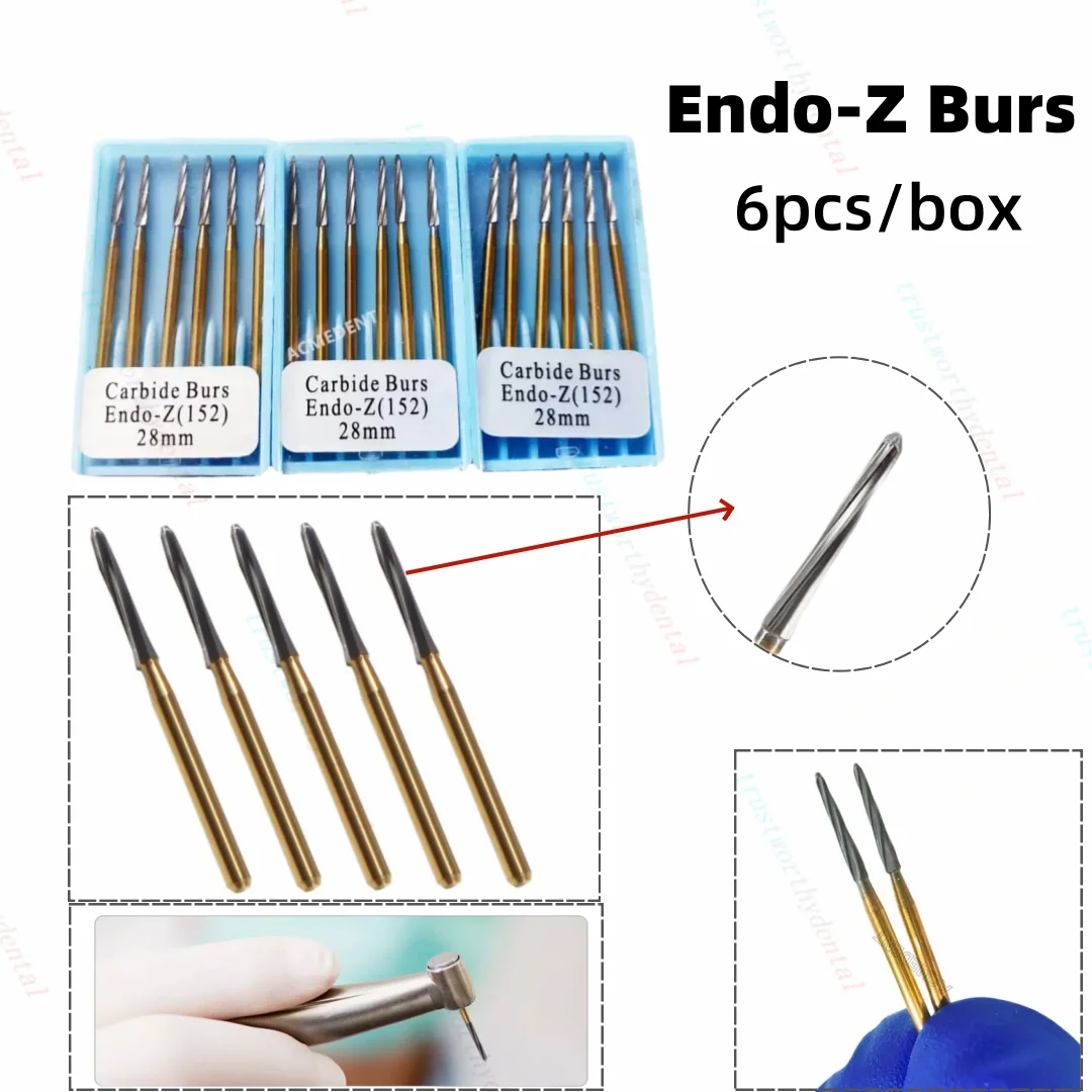 

6 шт., конические боры Endo-Z Bur Dental, 6 спиральных лезвий