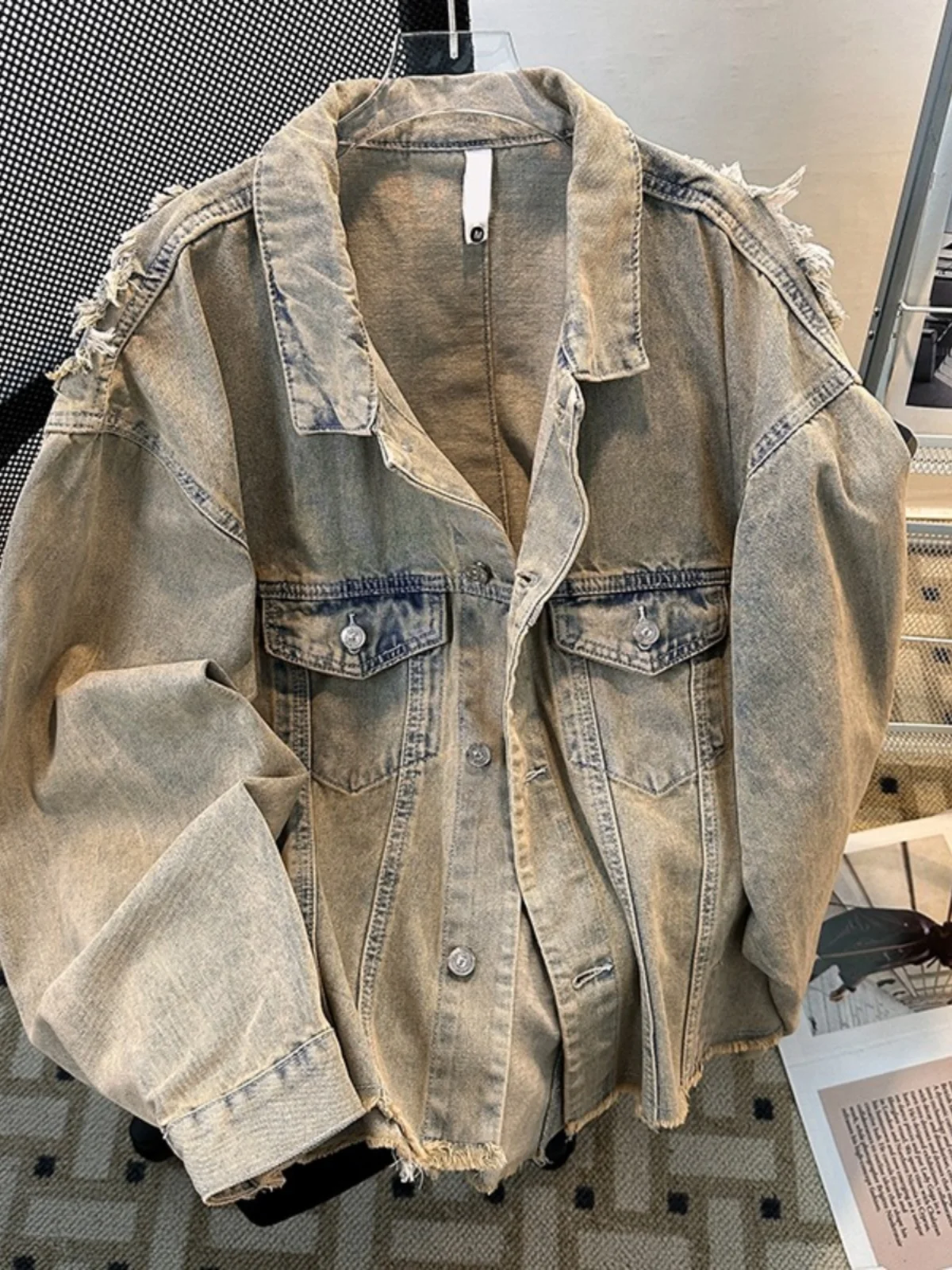 

Джинсовое джинсовое джинсовое пальто в стиле ретро в американском стиле High Street, свободное мужское весенне-осеннее новое универсальное крутое пальто Haome