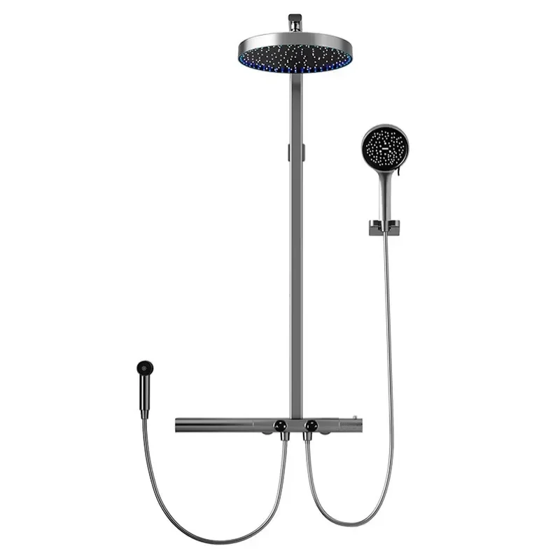 Smart Digital Display Thermostatic Shower Set Brass Rainfall Showerhead System High Pressure Bathroom Fixture for Hotel Home