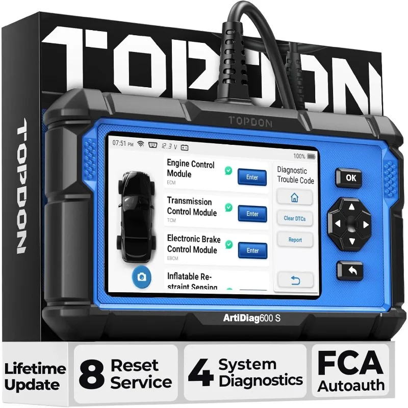 Obd2 Scanner Topdon A. 600S Scantool, Codelezer, Diagnosescanner Voor Abs/Srs/At/Engine, 8 Resetservices