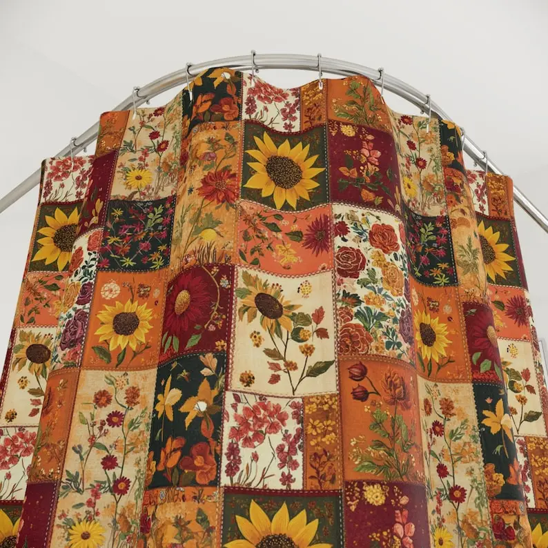 Fall Boho Patchwork Print Shower Curtain: Autumn Decor