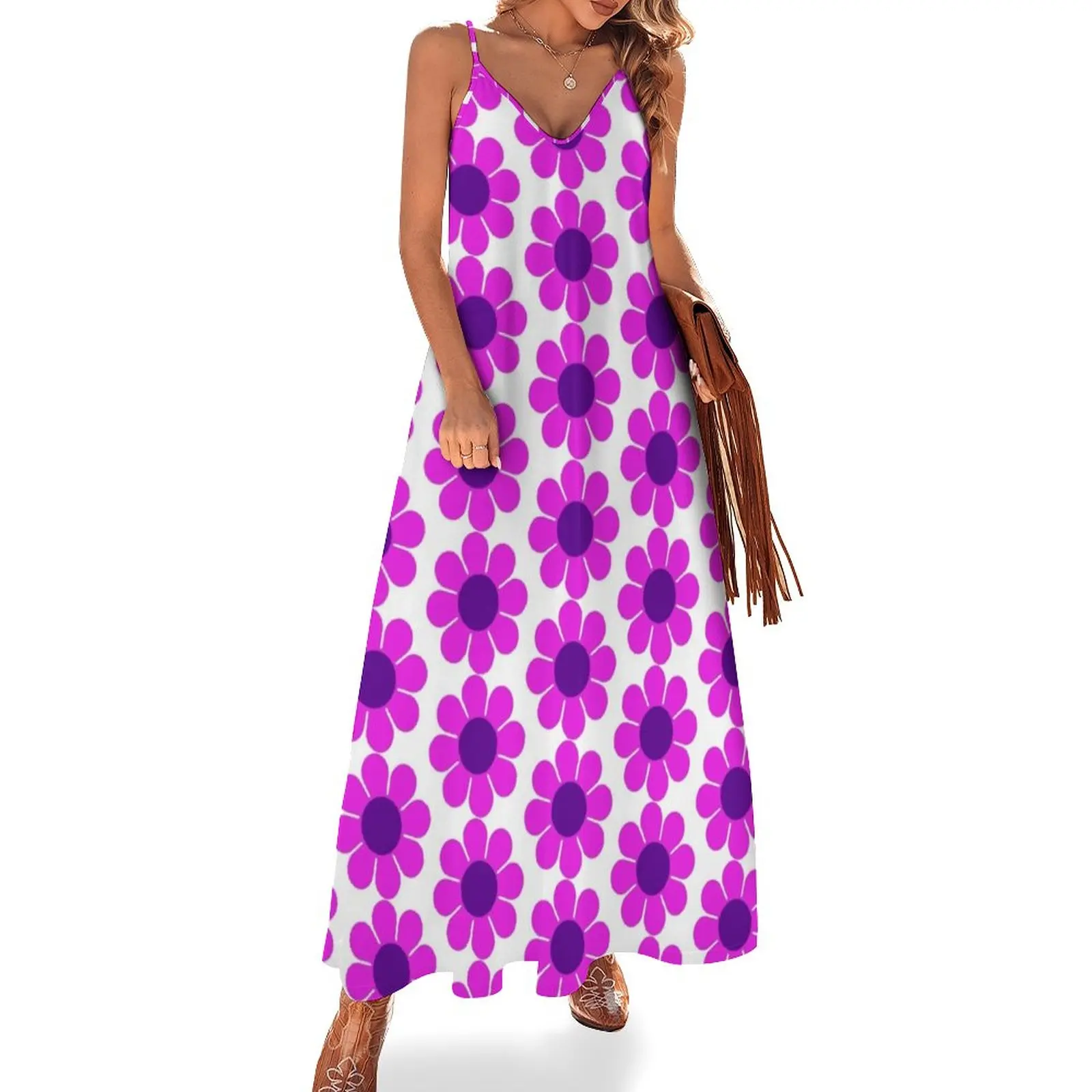 

Pink Purple Hippie Flower Daisy Sleeveless Dress Long dress woman Women's evening dress evening