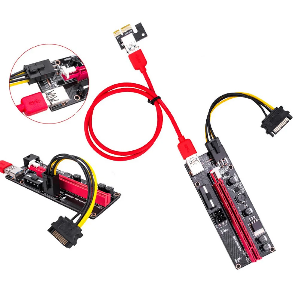 Leading-PCI-E Pcie Riser 009 Express 1X To 16X Extender PCI E USB Riser 009S Dual 6Pin Adapter Card SATA 15Pin For Bitcoin Miner
