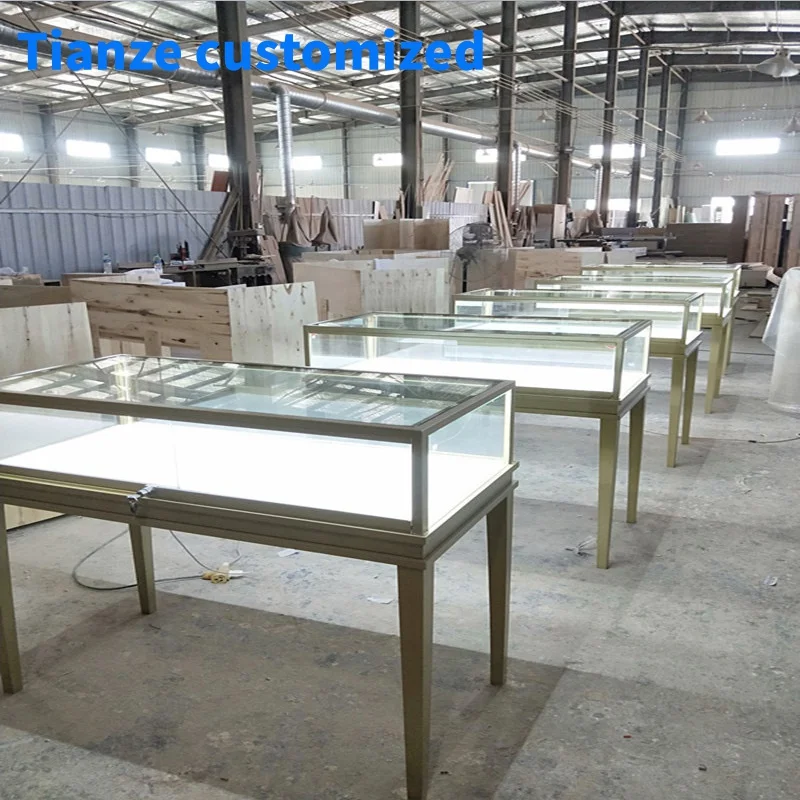 [Customized] high end tempered glass jewelry showcase LED lighting jewelry store display counter fixtures jewelry shop furniture