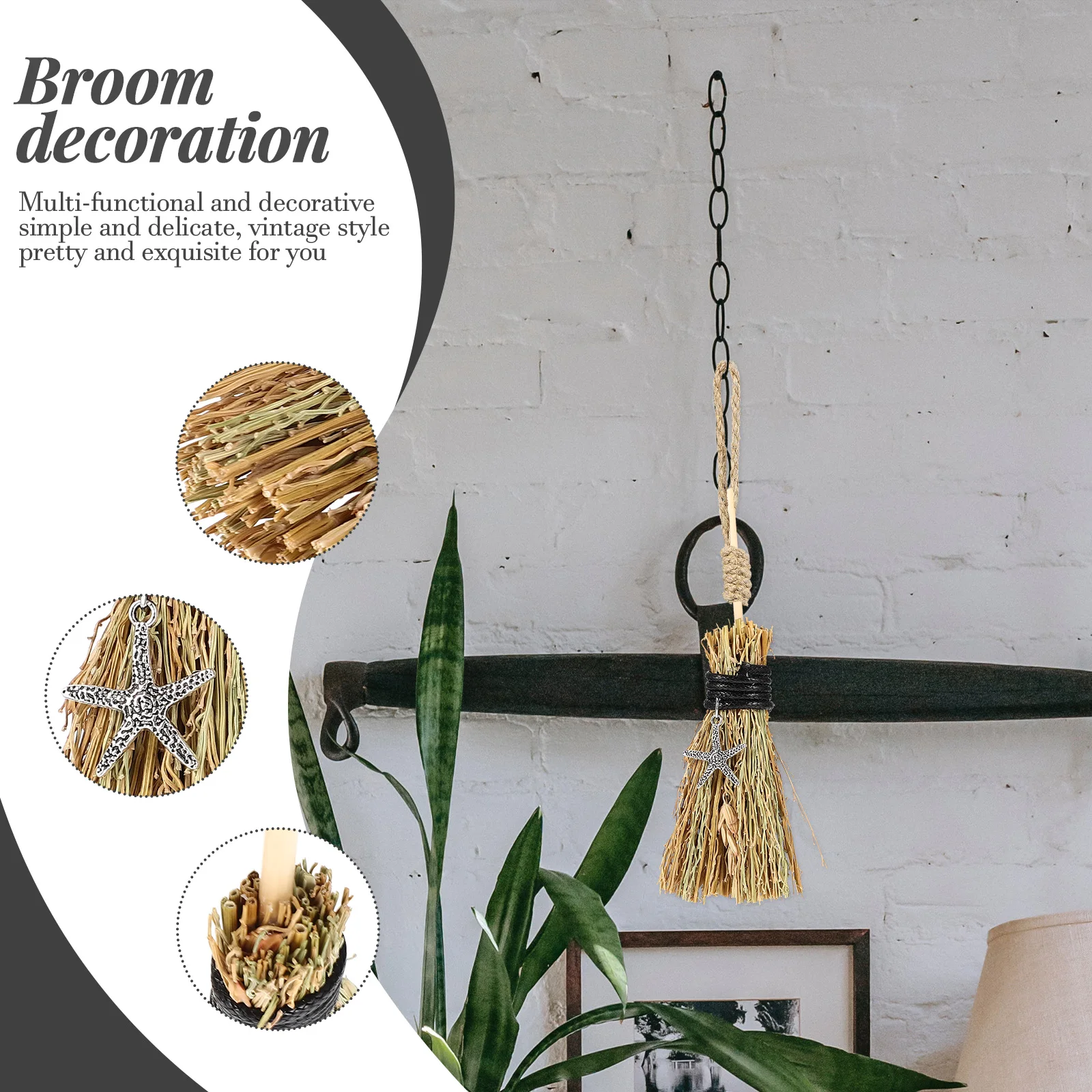 

2 Pcs Mini Broom Pendant Brooms for Crafts Hat Broomstick Ornaments Cute Halloween Decorations Metal Small Miniature