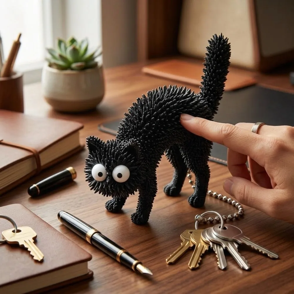 3D-gedruckter 3D-Schlüsselanhänger, stereo-taktiles, leichtes Fidget-Griff-Objekt, kompakte, stachelige Dekompressions-Hängefigur, für Katzenliebhaber – Detail 2