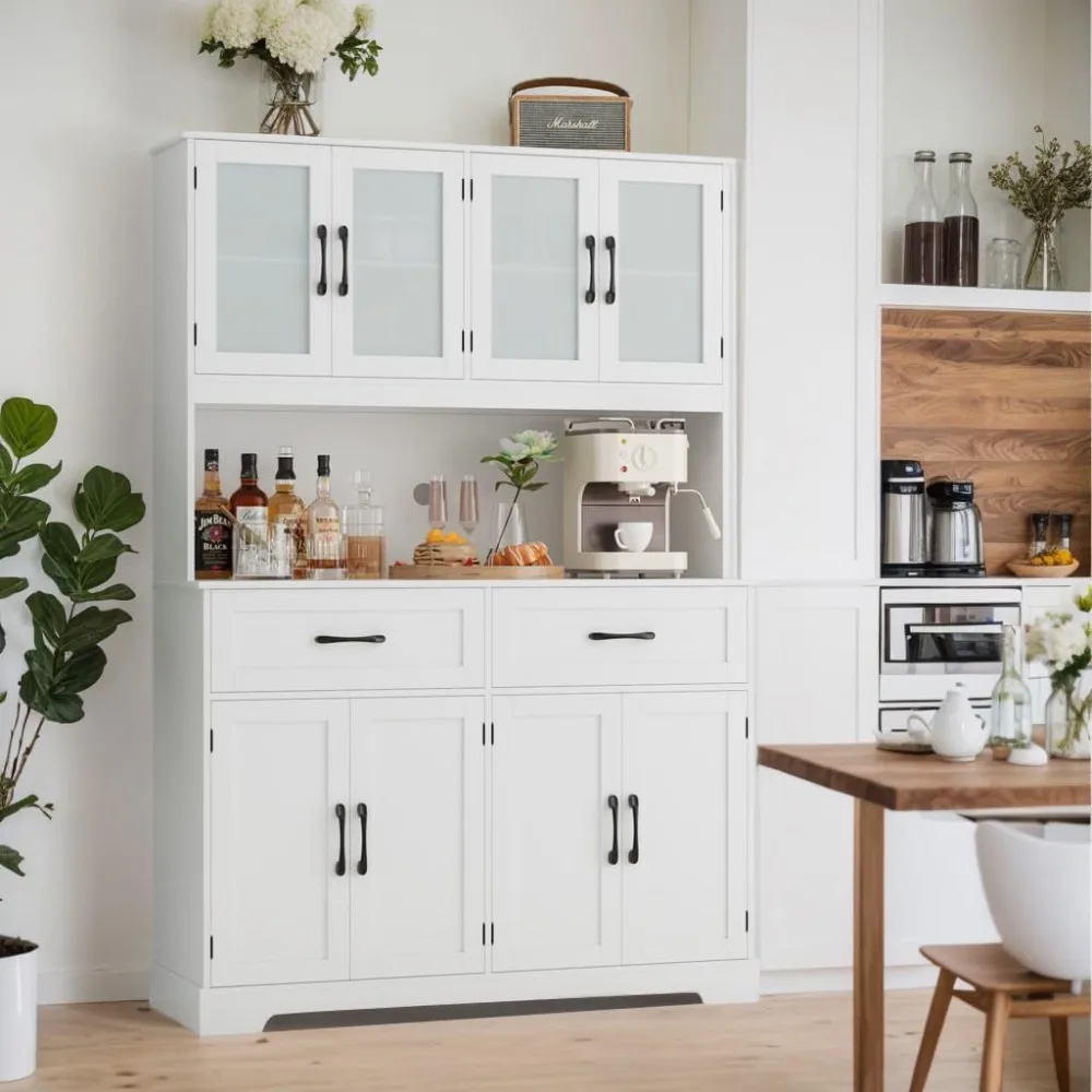 Kitchen Pantry Storage Cabinet, Buffet Cabinet with Hutch, Drawers and Microwave Stand for Dining Room, Tall Kitchen Cabinets