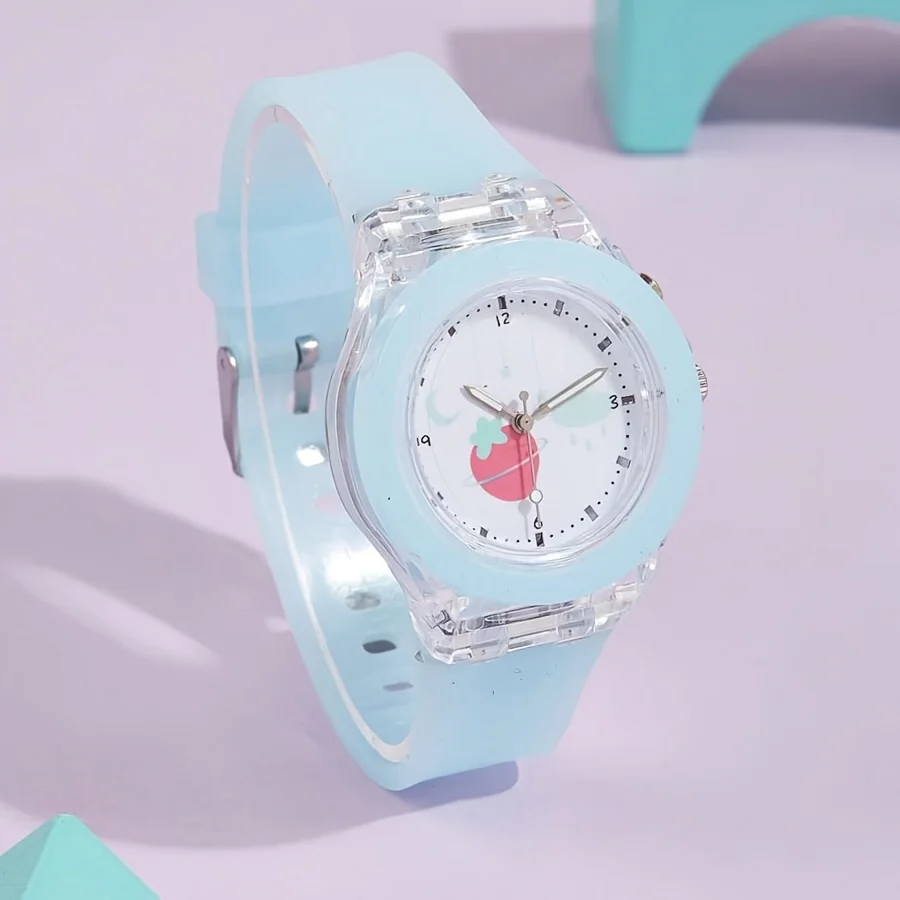 1 piece new fashion quartz watch with fruit patterns in mint green, minimalist design and luminous function, suitable for teenag