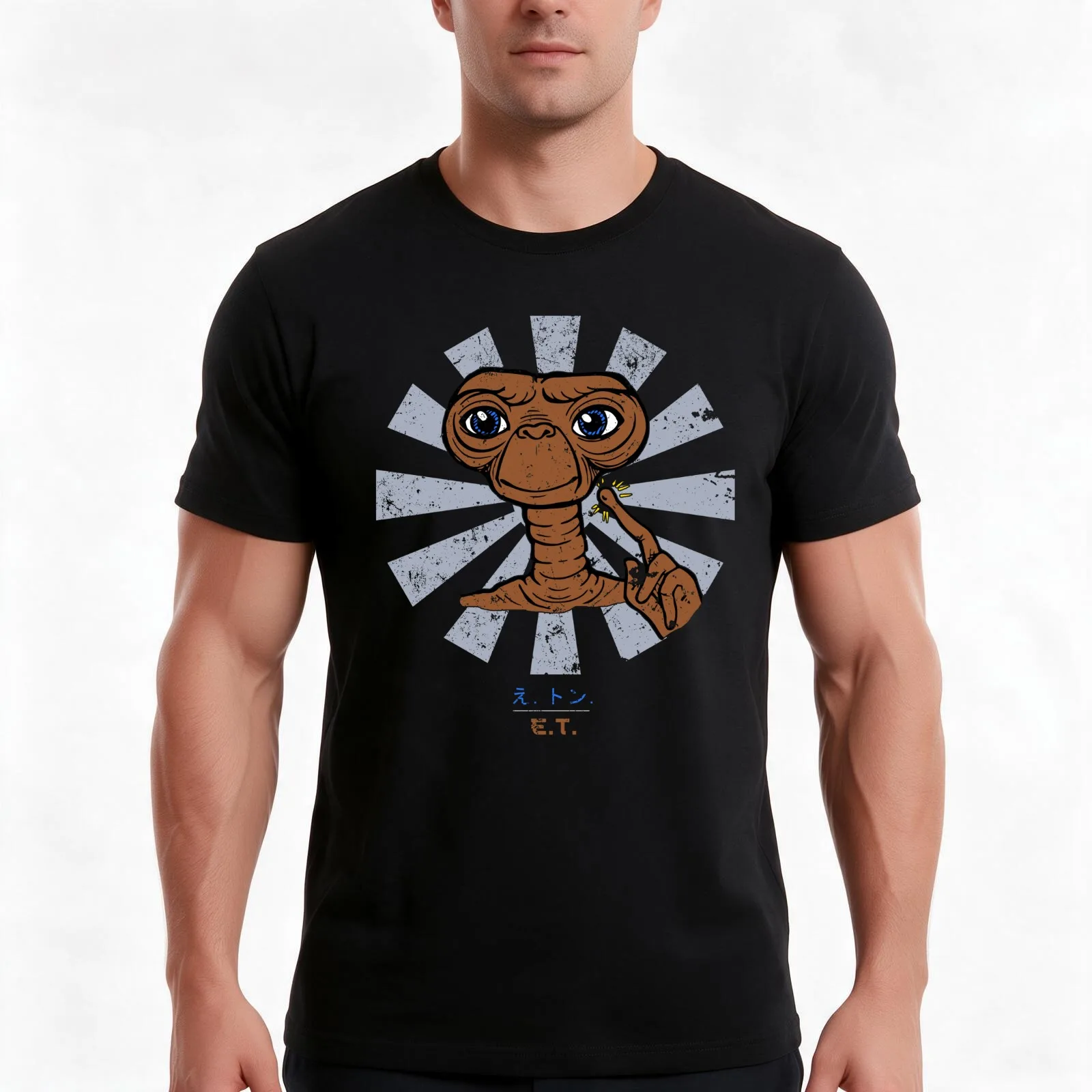 ET Extra Terrestrial Retro Japanese T-Shirt, Summer Casual Cotton Tee, Oversized Streetwear Tops, Vintage Graphic Print