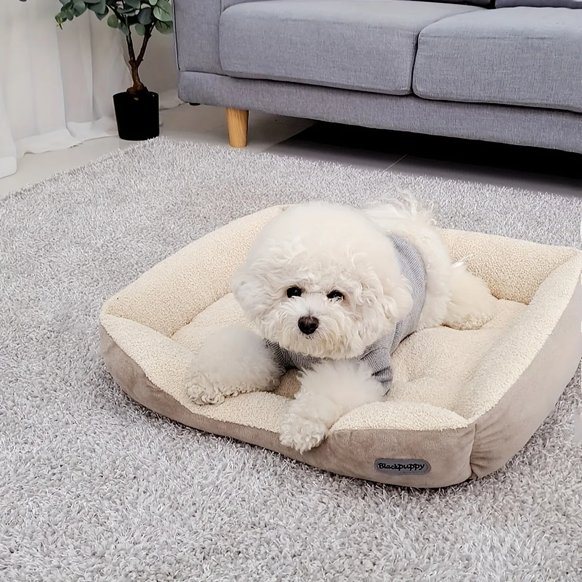 Soft and durable modern polyester pet bed for small to medium sized pets - a comfortable fall and winter square design