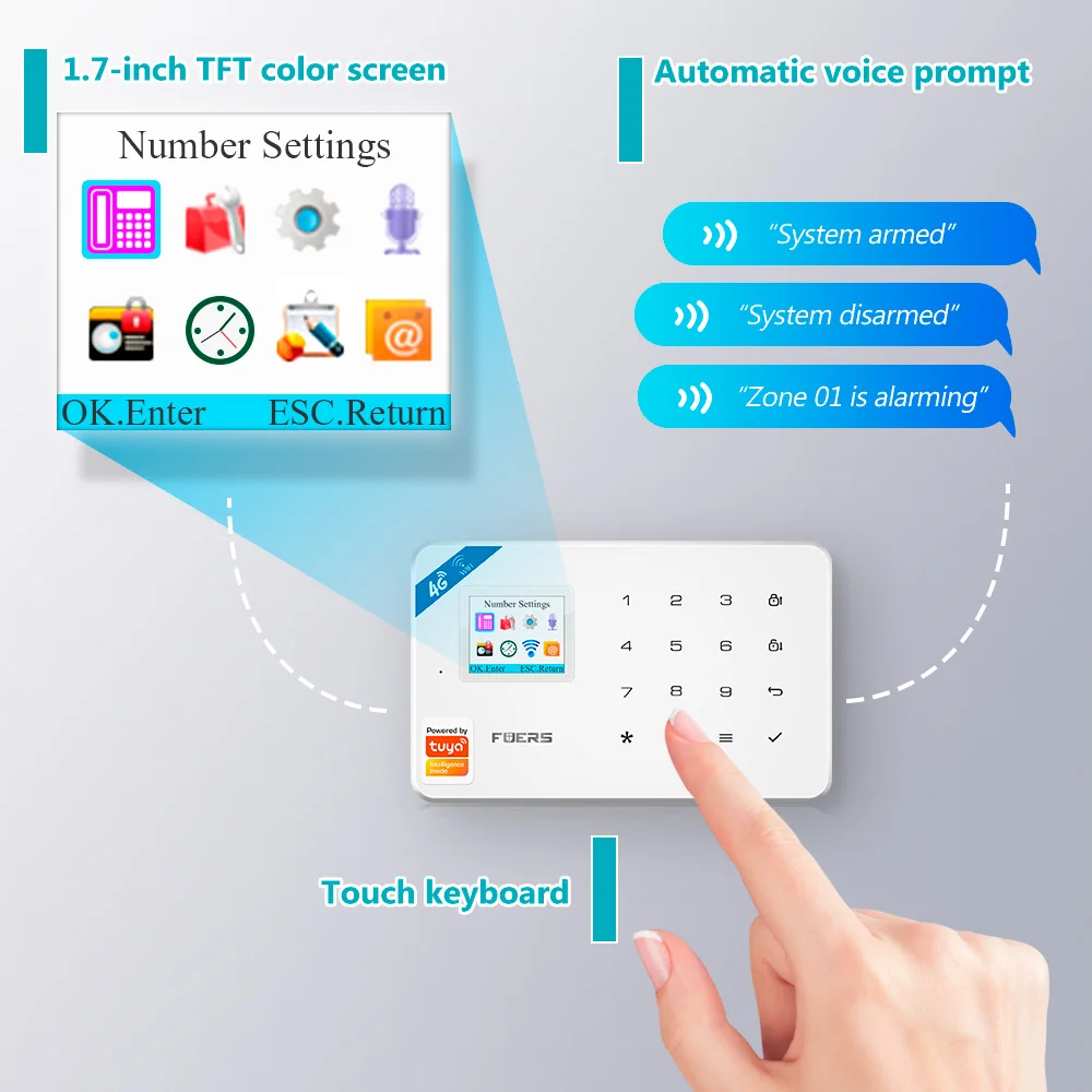 Imagem -04 - Fuers-sistema de Alarme Inteligente Porta e Janela Sensor de Movimento Kit Sistema Anti-roubo W184 Tuya Controle Aplicativo Inteligente Wi-fi 4g