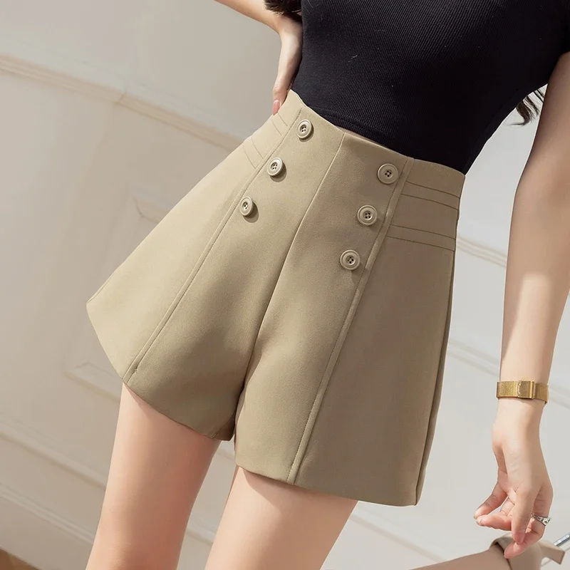 

Casual Womens Shorts New High Waisted Shorts Loose Suit Shorts for Women 2023 Fashion Womens Clothing Button Black Shorts D05