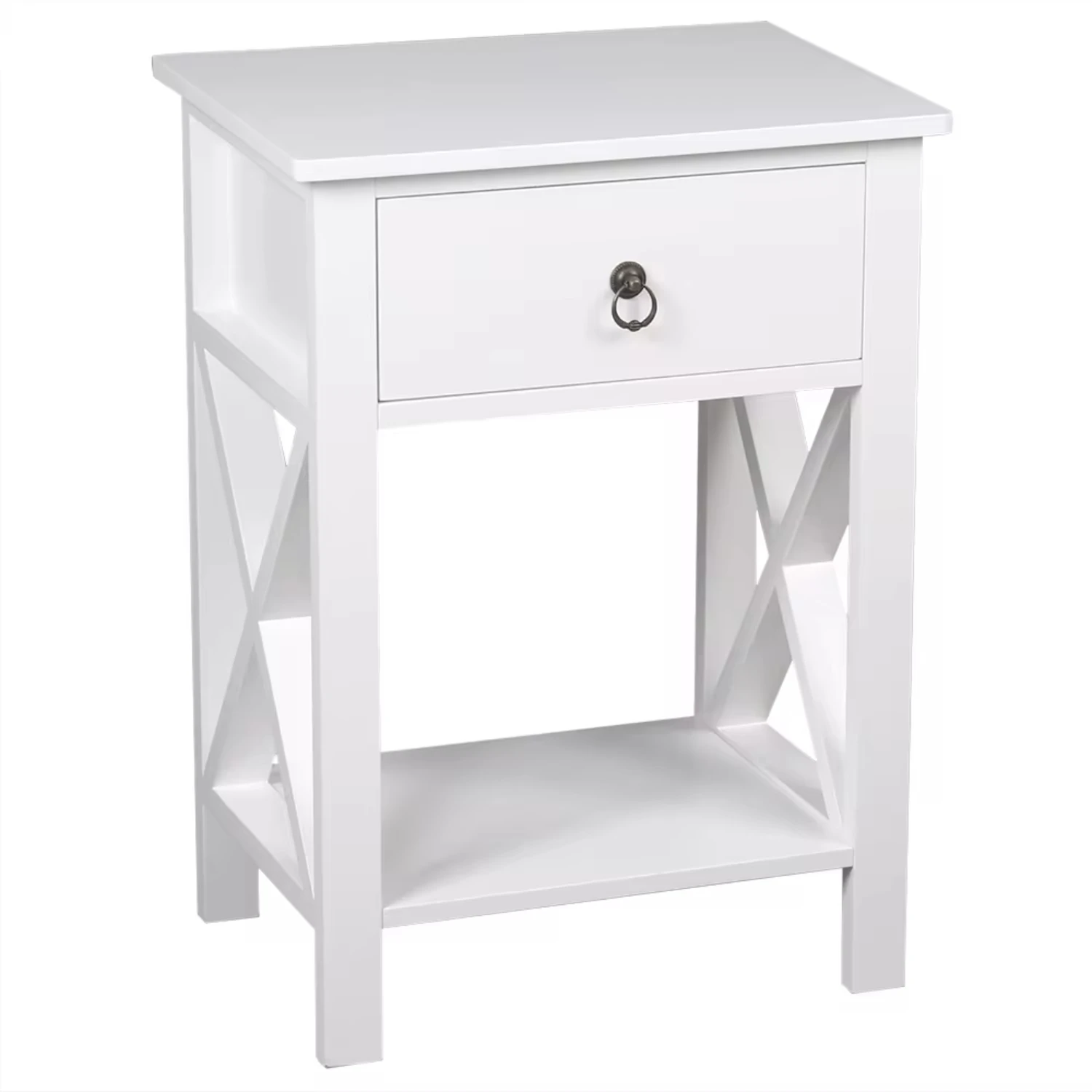 

FCH Nightstand Modern End Table Side Table with 1 Drawer and Shelf White/Black/Brown[-W]