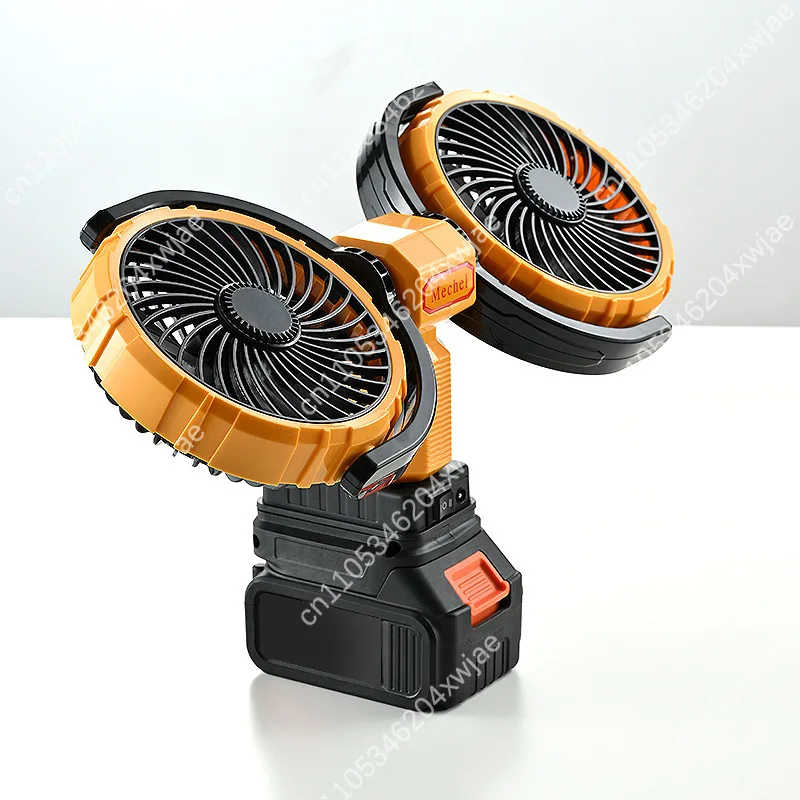 Ventilador portátil para acampar al aire libre con cabezales duales, recargable, giratorio, alta potencia eólica, batería de larga duración