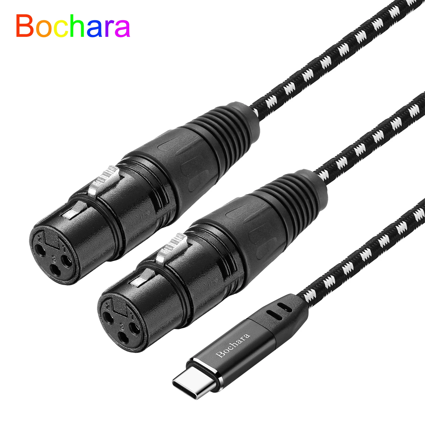 Bochara Braided Type C Audio to Dual XLR Female Cable Built in Chipset Foil+Braided Shielded Output For Speakers