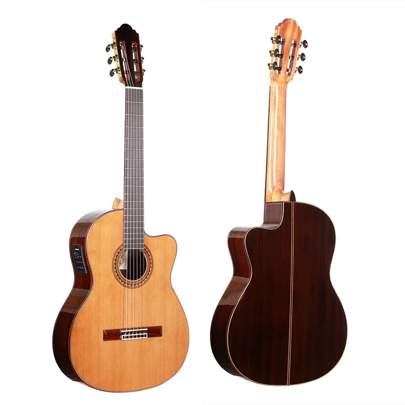 39 inch Cutaway Handmade Electric Spanish guitar,VENDIMIA Solid Cedar/Rosewood,Classical guitar With pickup,with strings VPRCE