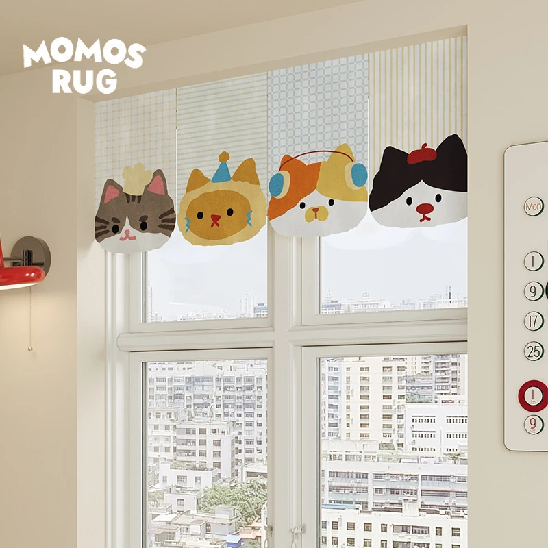 VIKAMA Cute Cartoon Cat Triangle Flag Curtain Soft Cute Window Curtain Children's Room Baby Room Door Hanging Decoration