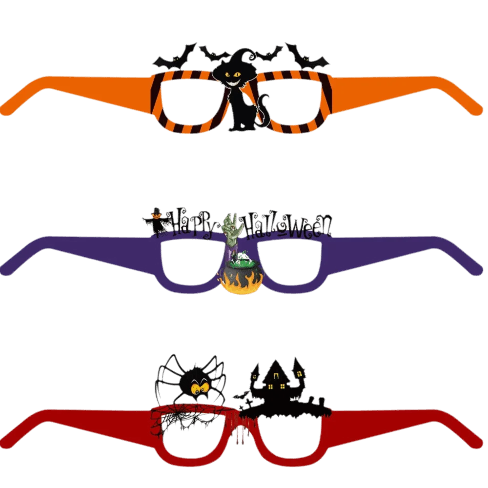 6 pezzi Divertenti occhiali di carta di Halloween Design di ragno Design di zucca Occhiali cosplay Design di pipistrelli Cartone Puntelli per foto di feste Ragazza