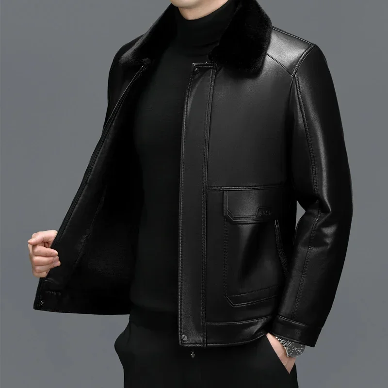 Autumn  And Winter New Men's Original Ecological Fur One Piece Genuine Leather Coat, Warm Casual Sheepskin Jacket