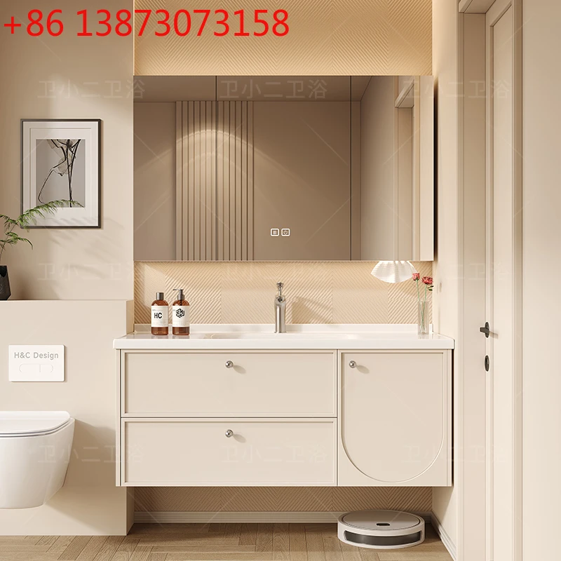 Accessories Storage Bathroom Cabinet Mirror Display Space Saver Cupboard Customized Simple Salon Cream Wind Gabinete Furniture