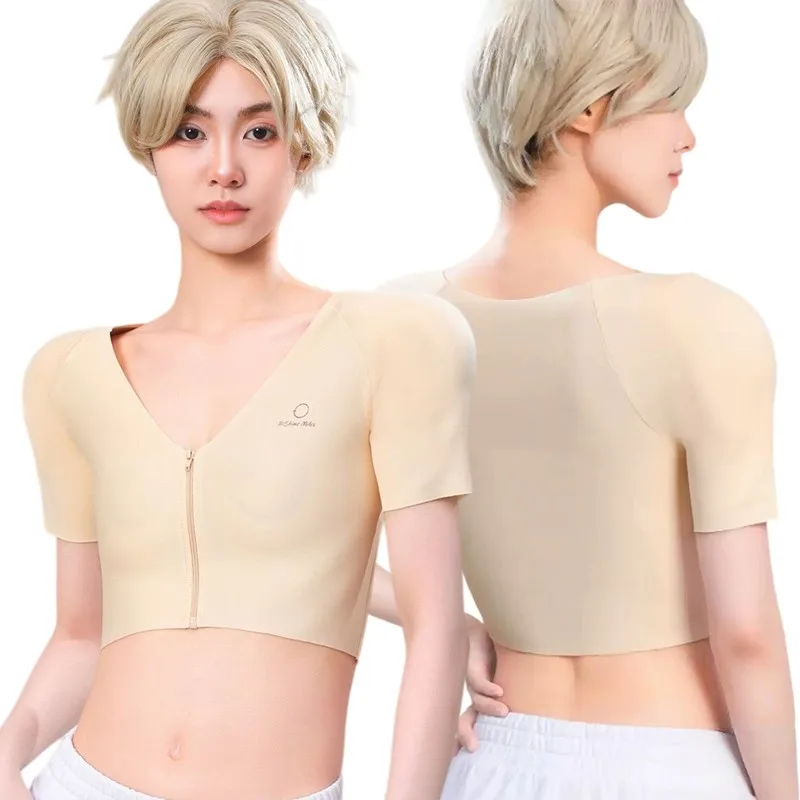 Chest Compression Top Short Sleeve Removable Shoulder Pads Muscle Pads Seamless Foam Wide Shoulder V Shape Cosplay Accessories