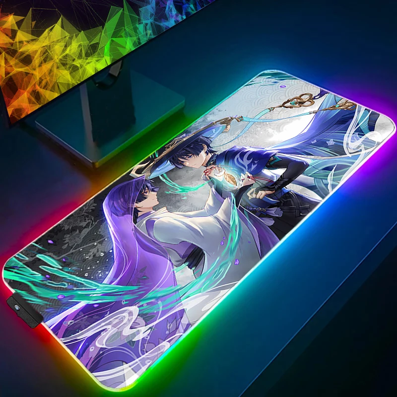 

Mouse Pad Anime Gaming Accessories Mousepad Gamer LED PC Completo Computer Genshin Impact Wanderer Keyboard Pad RGB Desktop Mat