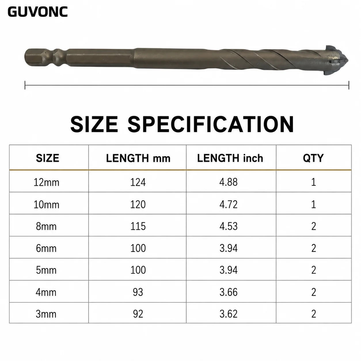 12Pcs 3‑12mm Glass Tile Drill Bits, Hex Shank Alloy Cross Tip Drill Bit Kit for Ceramic Mirror Marble Power Drill Use