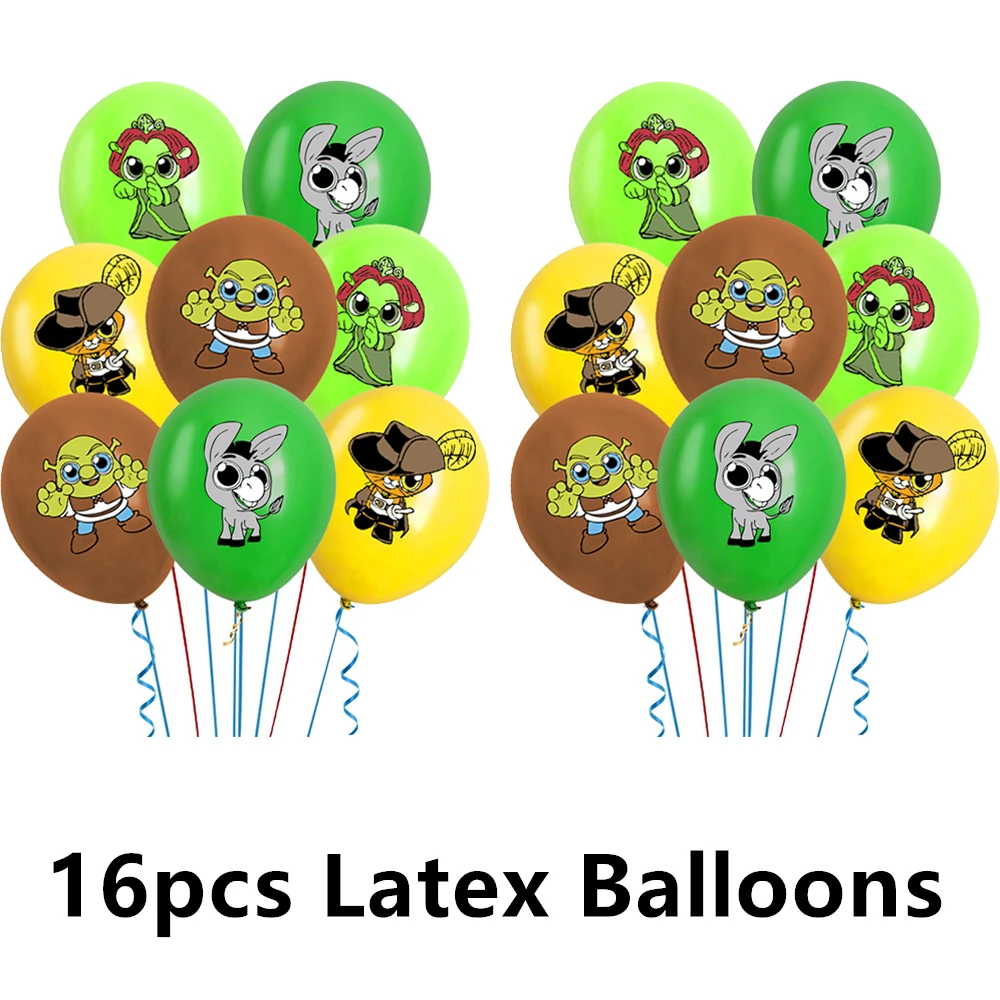 لافتة عيد ميلاد سعيد جديدة من Monster Shrek Prince Donkey Green Princess، لوازم زينة الحفلات، أدوات مائدة للاستعمال مرة واحدة، هدية بالون