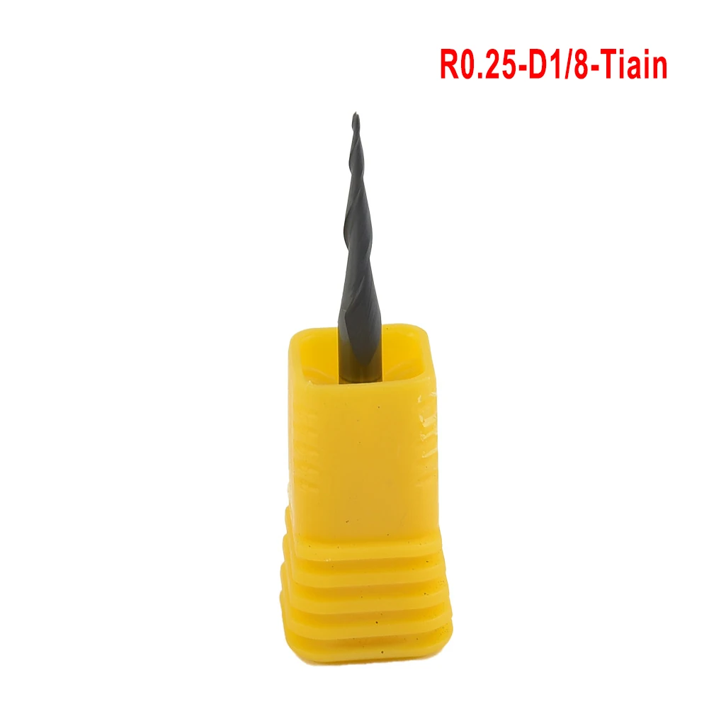 مطحنة نهاية الكرة من الفولاذ المصبوب أدوات تشغيل المعادن مع صندوق بلاستيكي R0.25-D1/8-TiAlN كربيد التنغستن عملي مفيد