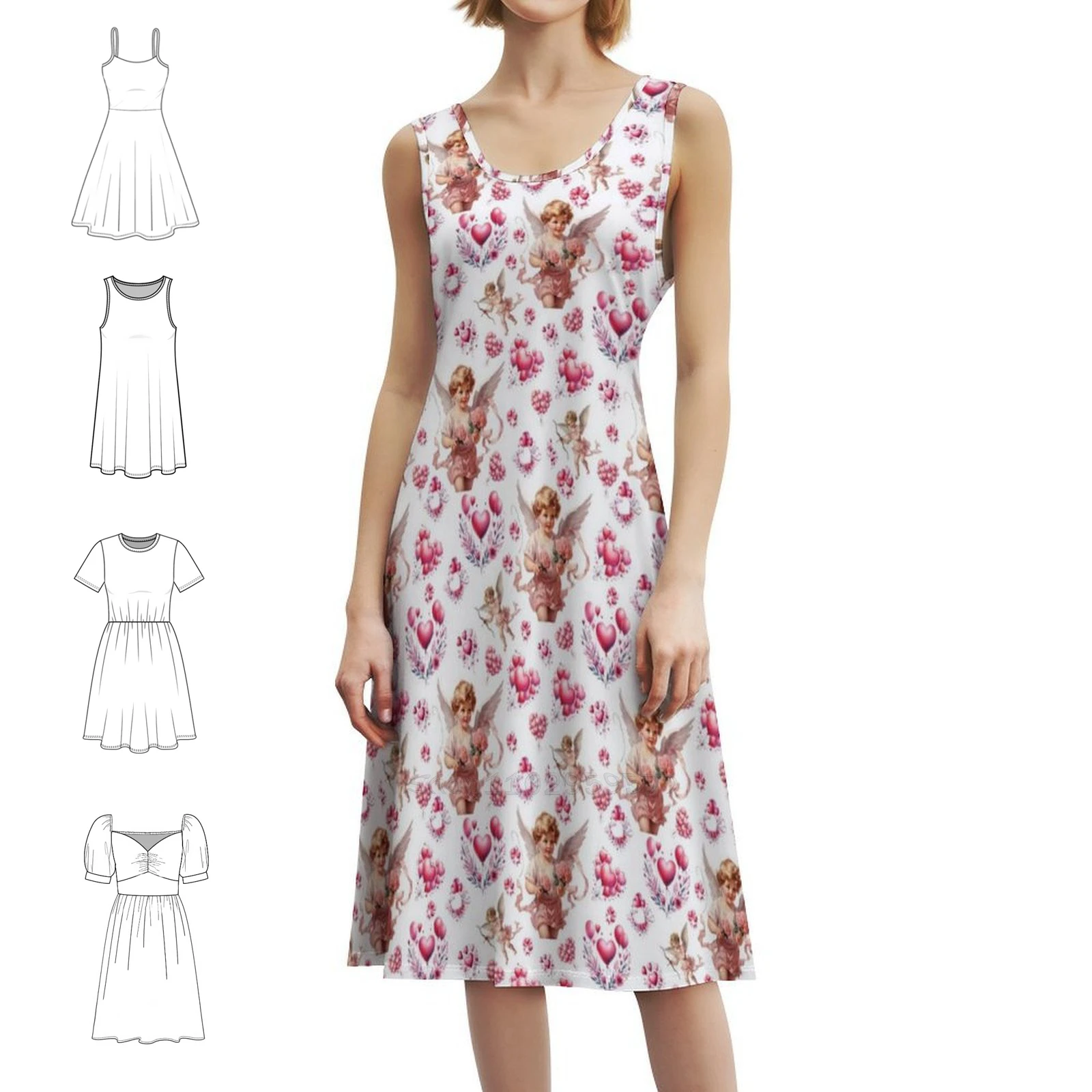 

Сексуальное платье для отпуска с узором Купидона для женщин, мини-платье для пляжной вечеринки, дня рождения, Love Cupid, вечерние платья с милым узором на День святого Валентина