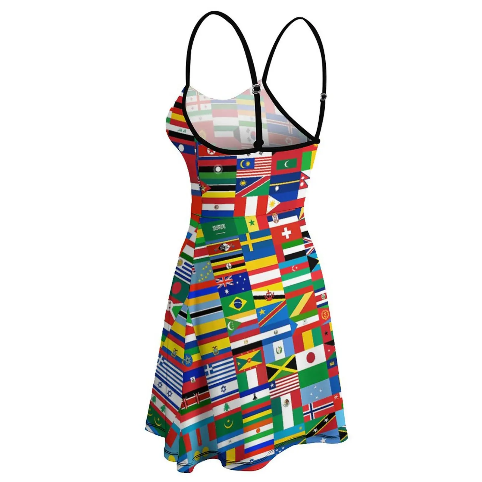 Robe à Bretelles Sexy pour Femme, Tenue Décontractée, avec Image de Drapeaux du Monde, pour Vacances, Nouveauté Amusante