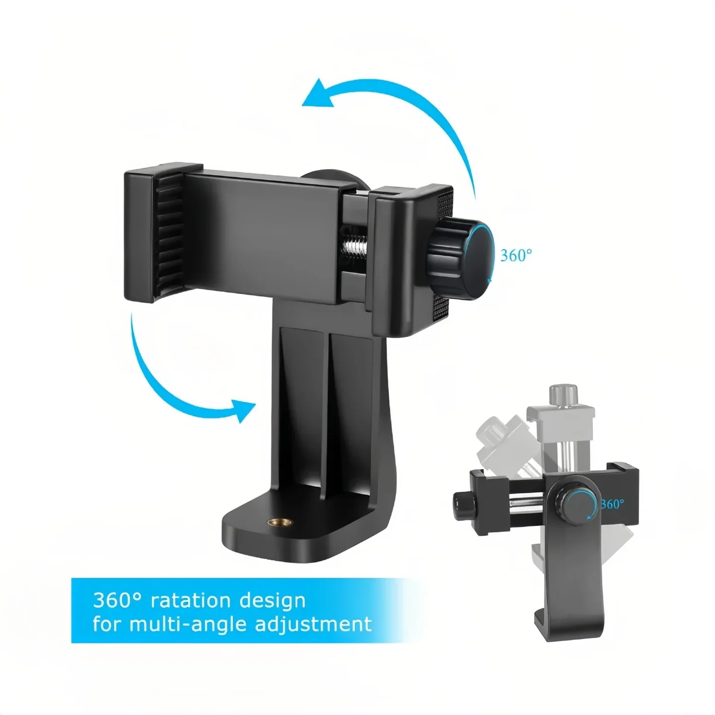 Stativhalterung, universeller 360-Grad-Handy-Clip für 1/4-Zoll-Schraubenlöcher, Handy-Halterung, Schreibtisch-Stativ-Adapter für iPhone/Samsung