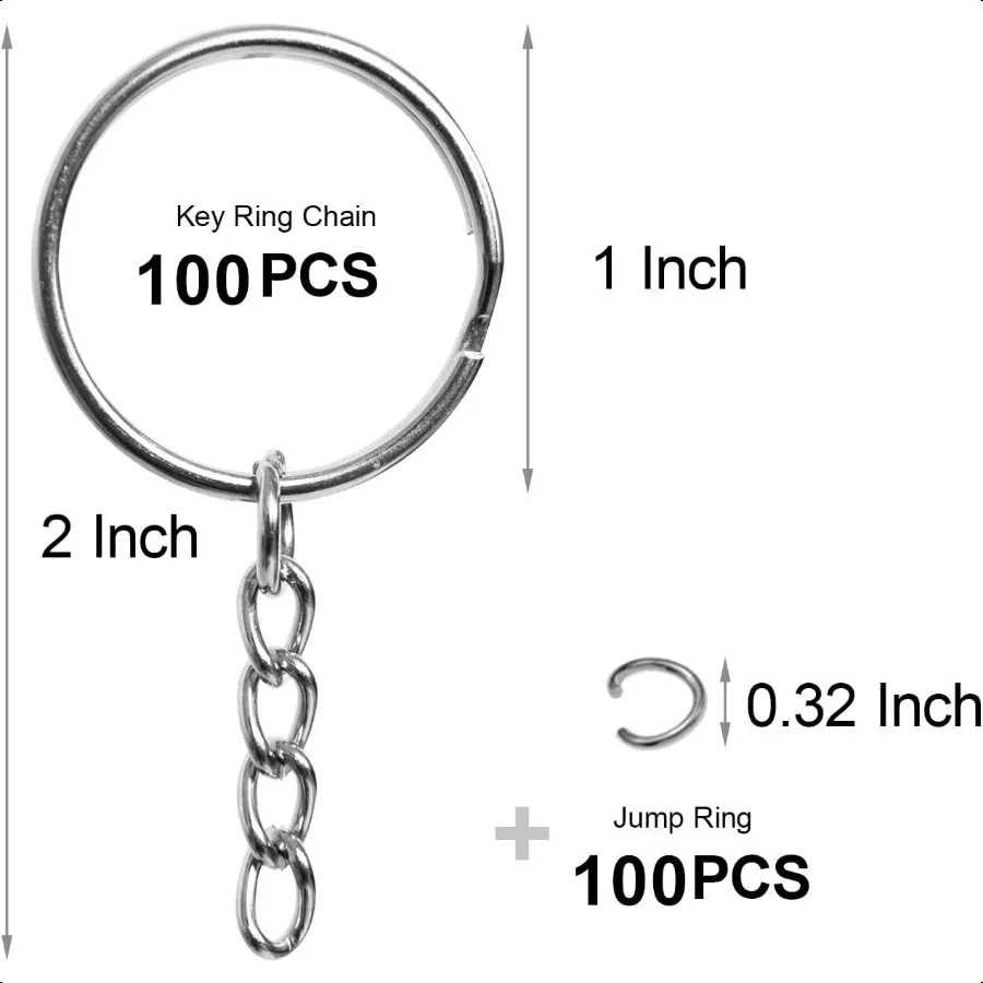 50 قطعة سلاسل المفاتيح السائبة 1 بوصة حلقات المفاتيح وسلسلة
