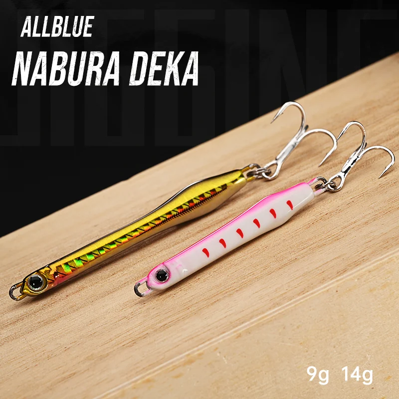 ALLBLUE Nabura Deka 9g 14g Leurre de pêche artificiel en métal, type cuillère, pour jigging et lancer depuis le rivage, pour la pêche au bar en eau salée