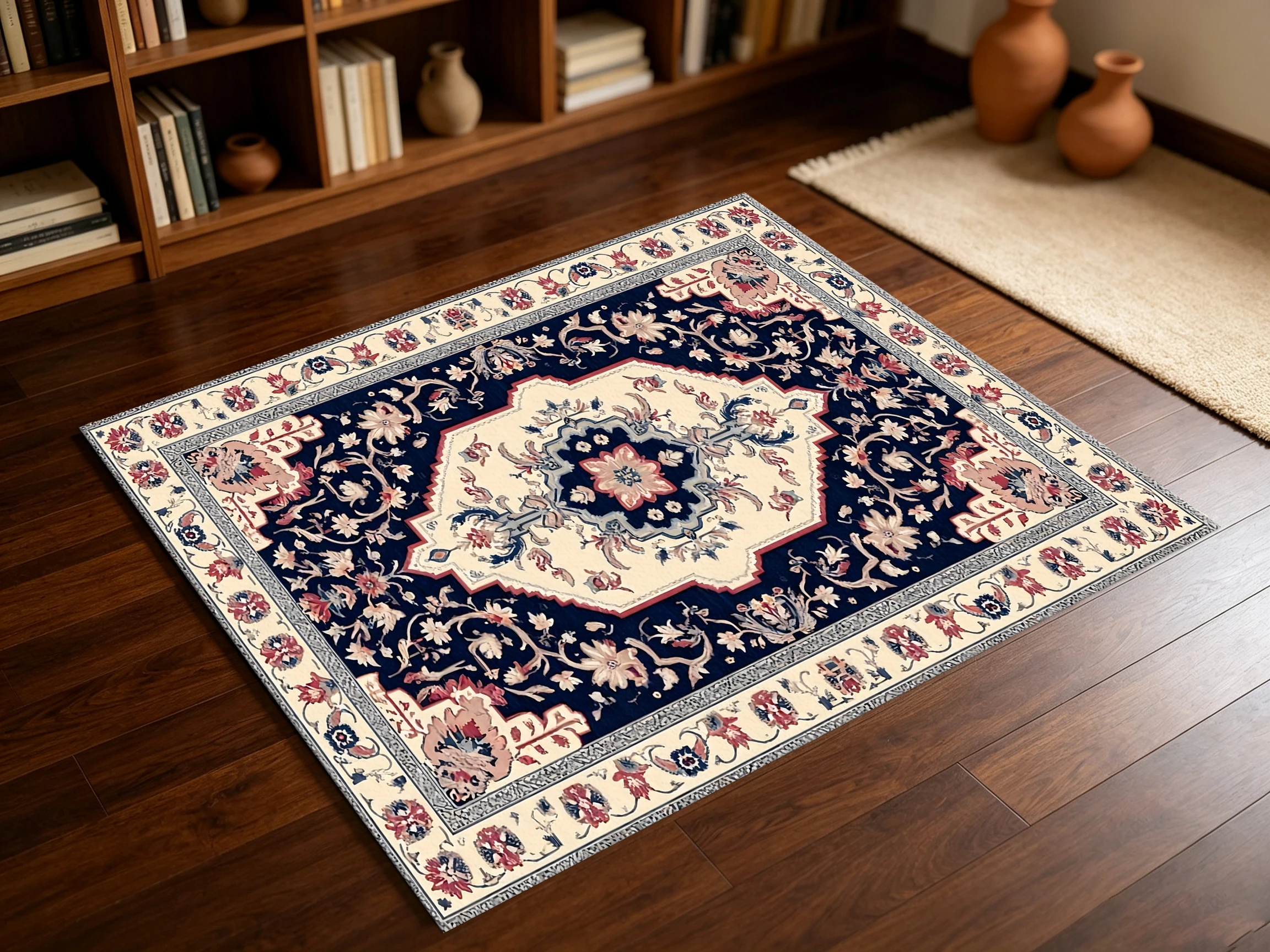 2D Persian Retro Floral Pattern Rug - Classic Exotic Style, Suitable for Living Room, Bedroom, and Coffee Table - Instantly Refreshes Fall/Winter Decor