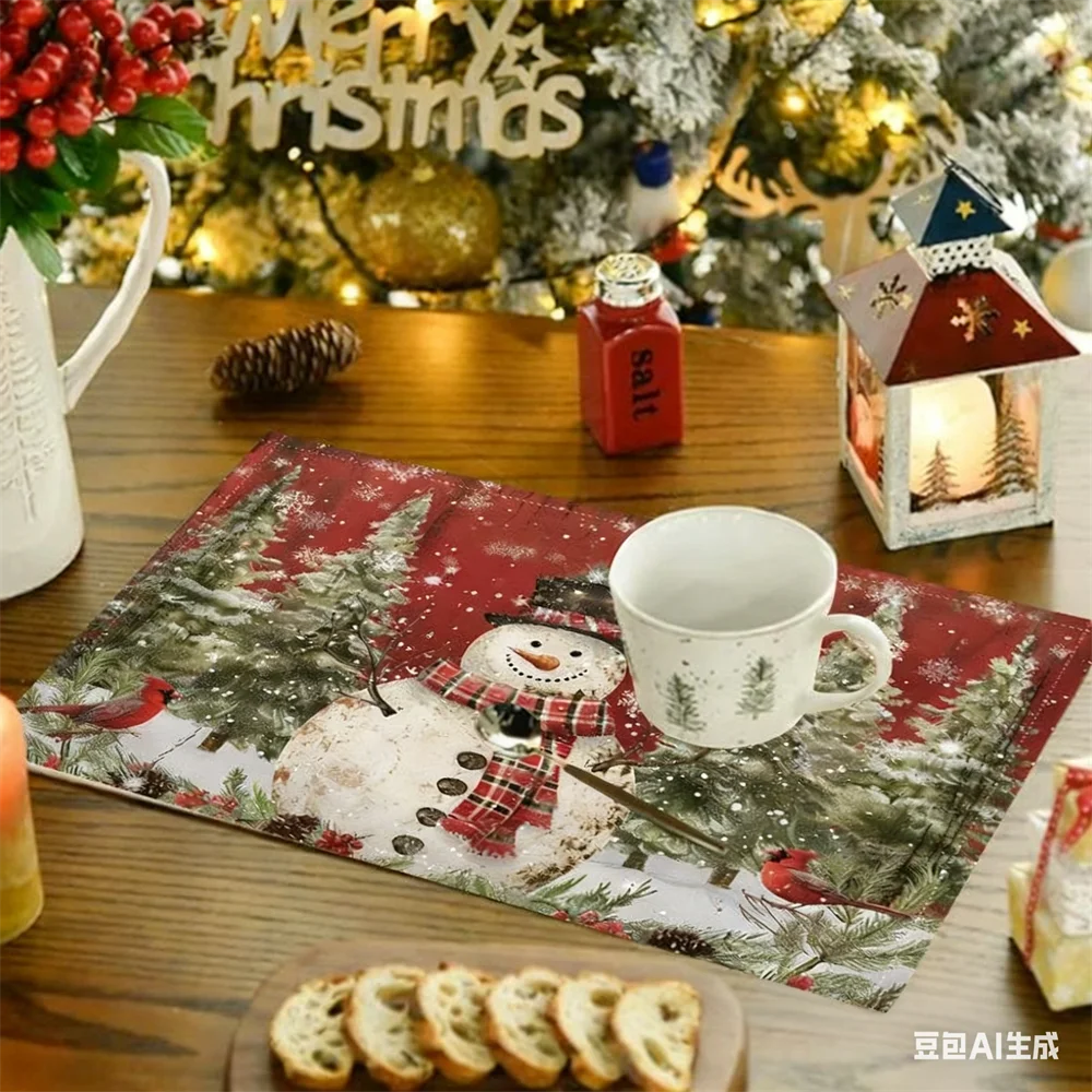 الكتان عيد الميلاد المفارش سانتا كلوز الأيائل الجدول الحصير زينة عيد الميلاد للمنزل 2025 عيد الميلاد نافيداد نويل السنة الجديدة ديكور للطاولات