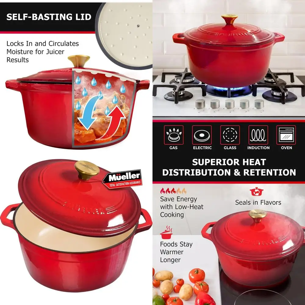 

6 Quart Enameled Cast Iron Dutch Oven, Heavy-Duty Casserole and Braiser Pan with Lid and Knob, Oven-Safe up to 500°F for All Coo