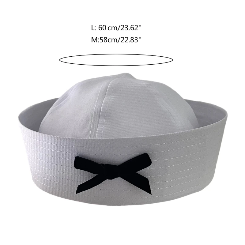 Sailors Ship Boat Captain White Seafaring Hat Adult Navy Marine Hat Black Bowknot Decor Halloween Party Cosplay Outfit