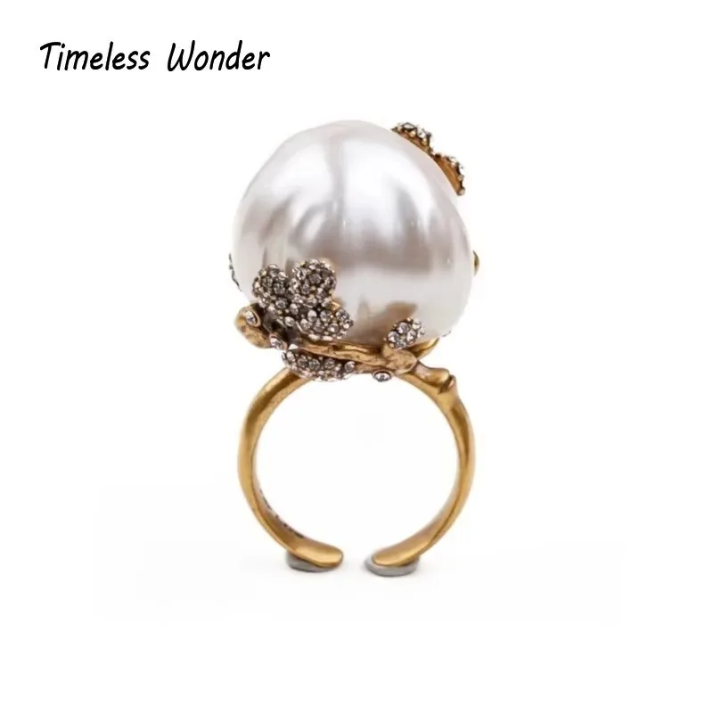 

Timeless Wonder Zircon Geo Floral Wrap Pearl Cocktail Rings for Women Designer Jewelry Top Party Ins Trendy Gift Rare Retro 6443