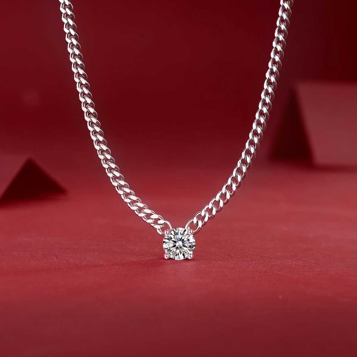 

925 Sterling Silver 1ct D Color VVS Moissanite Cuban Chain Necklace for Women