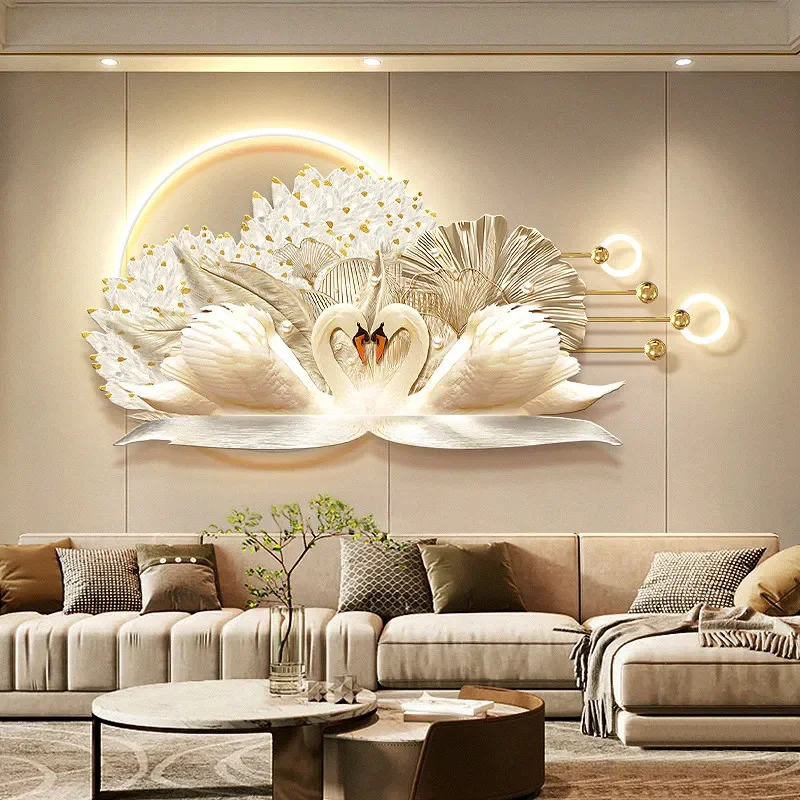 Light Luxury Mutual Support, Bedroom Decoration Painting, Swan Headboard Background Wall Painting, Feather Living Room Sofa With