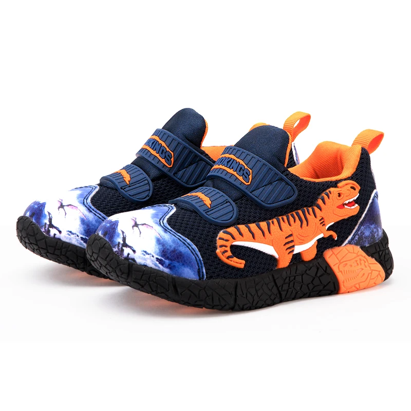 EXDINO Spring Boys Children Shoes Mesh Breathable Kids LED Light Up T-Rex Glowing Sneakers Girl Outdoor Casual Shoes Comfortable