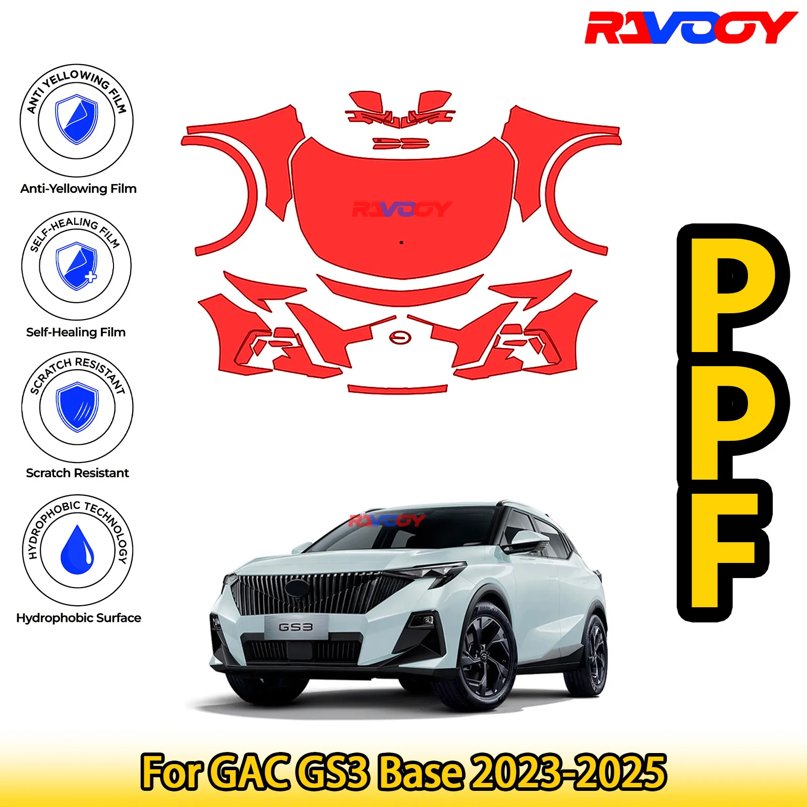 

For GAC GS3 Base 2023-2025 Glossy Matte Black Precut front PPF Kit Paint Protection Film