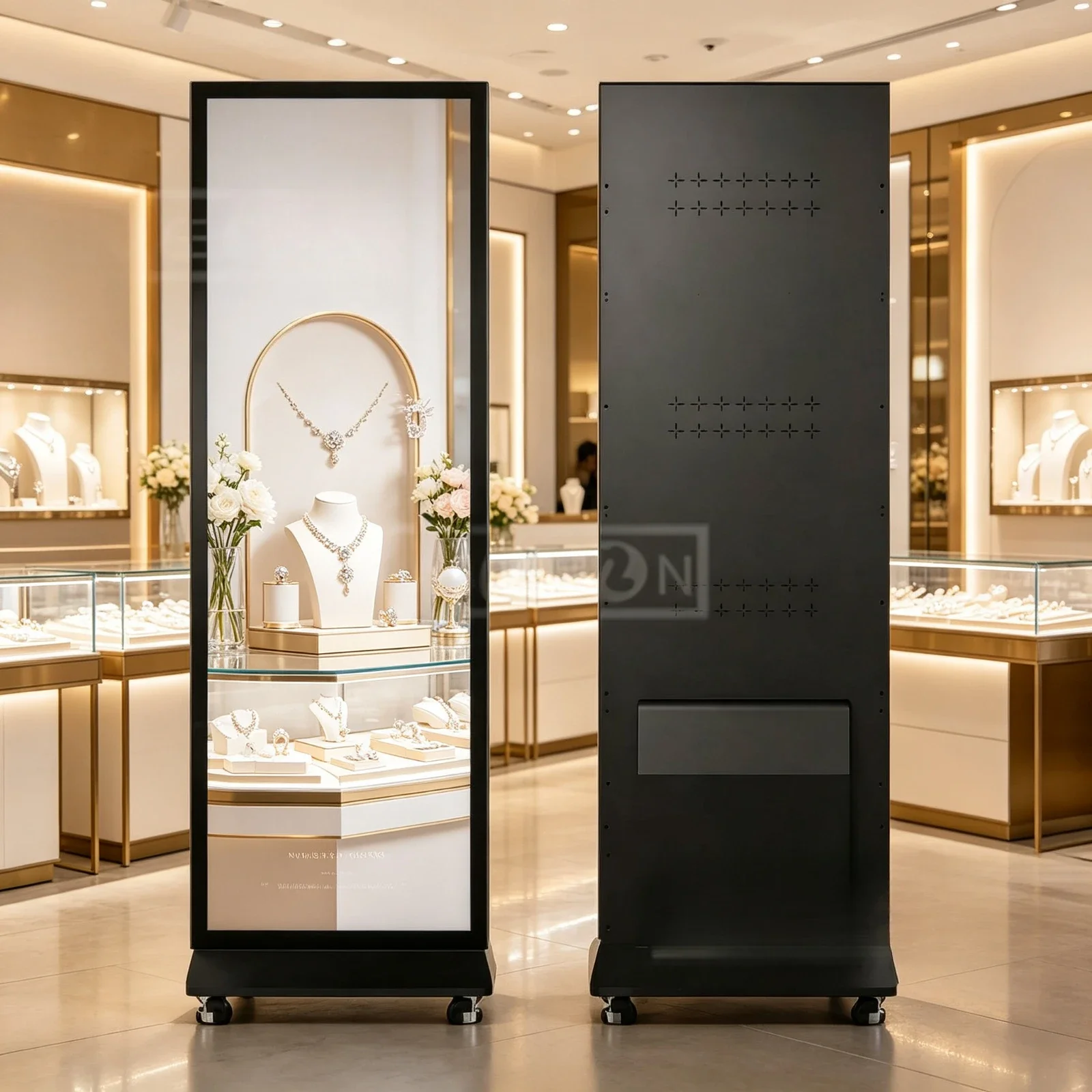 Commercial Floor Standing LED Poster Display, 4K HDR10+ Ultra-Slim Portable Screen, Intelligent Stitching Advertising for Shops