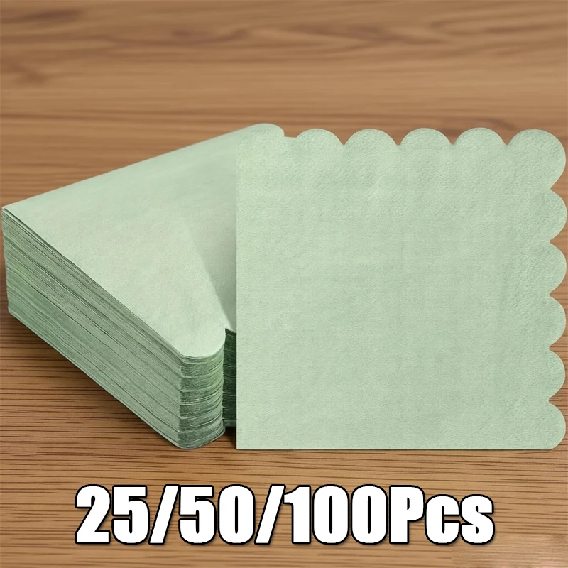 25/50/100Pcs Soft Handkerchief Romantic Wedding Banquet Square Table Napkins 25X25cm Green Paper Napkin Dinner Party Decoration