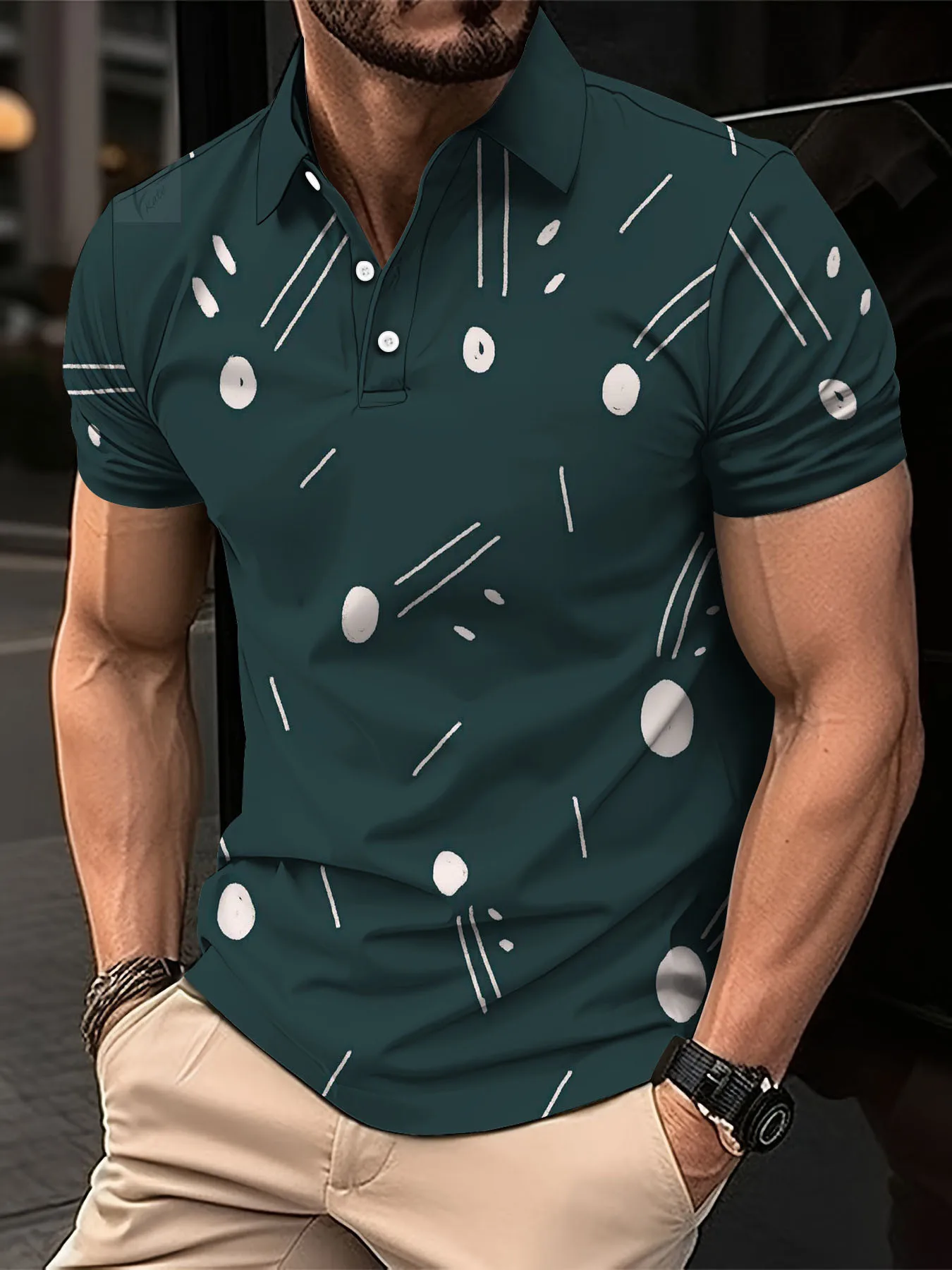 New Summer Men\'s Polo Shirt Street Casual Short Sleeve Print Buttons Tops Fashion Pullover Oversized Clothing Male Golf Wear